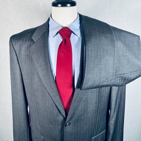 Vintage Ralph Lauren Chaps Suit Mens 44R Gray Wool 2 Piece Pinstripe 38x31 - Picture 2 of 16